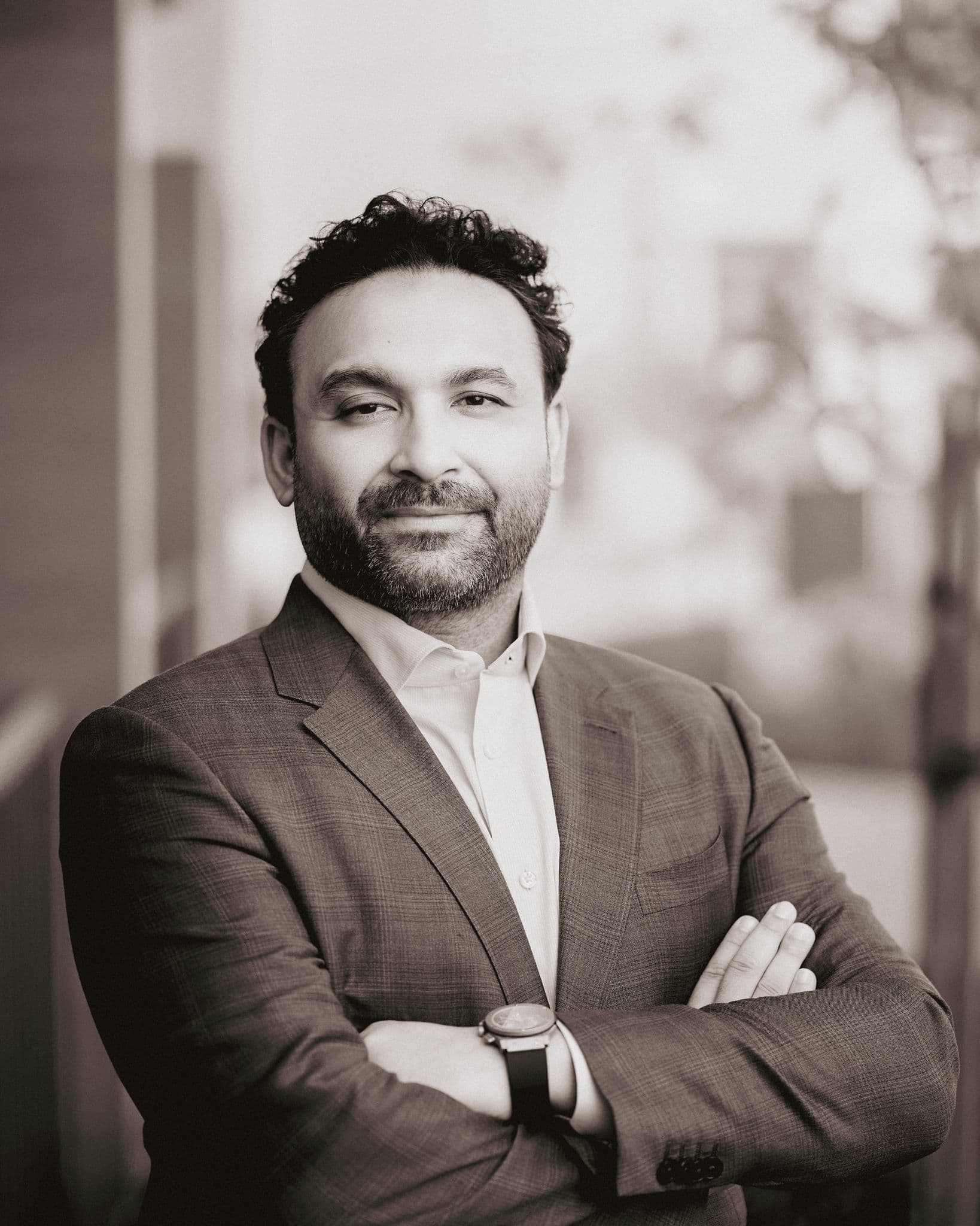 Black-and-white portrait of Syed Kashif K. Haqqi